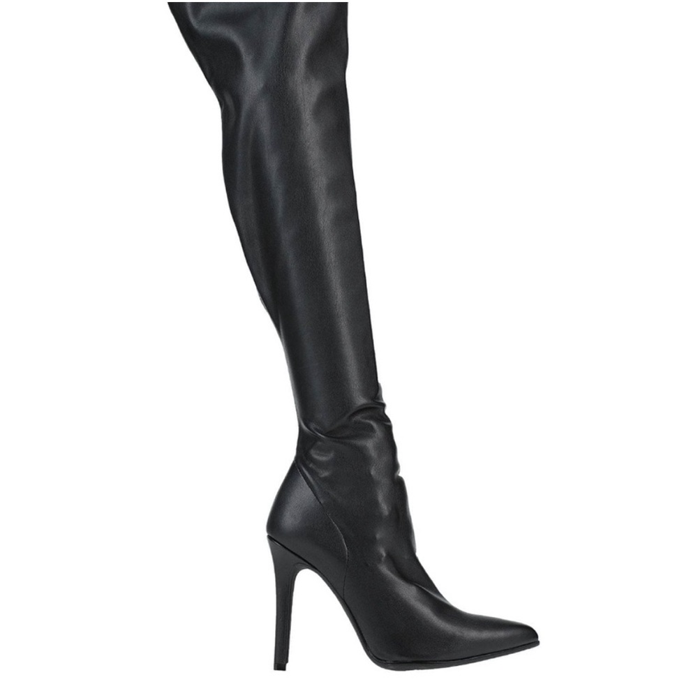 Blumarine Italian Leather Over the Knee Boots Black Thigh High Stiletto Heel 7